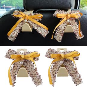 Amooca Car Seat Headrest Hook Cute Bowknot Vehicle Hanger Car Storage Organizer for Handbag Purse Coat Grocery Bag Pink White in Kuwait