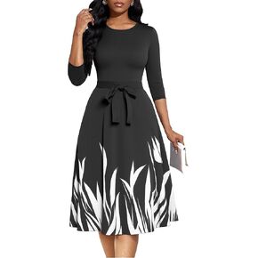 LaiyiVic Midi Dresses for Women 3/4 Sleeve Crew Neck Church Knee Length A Line Swing Summer Dress in Kuwait