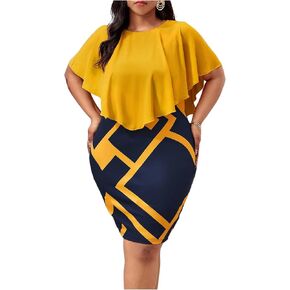 Floerns Women's Plus Size Geo Print Cloak Sleeve Party Dress Elegant Short Pencil Dresses in Saudi Arabia