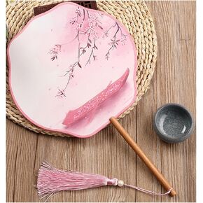 مروحة قابلة للطي على شكل زهرة ، مقبض طويل مستدير مروحة حرير قطعة قماش مروحة مروحة يدويًا مع الدعائم المنصة هانفو تشيونغسام in Kuwait