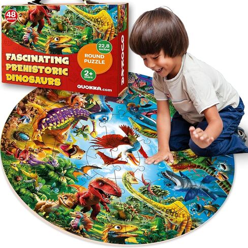 QUOKKA Floor Puzzles for Kids Ages 3-5 - 48 Piece Round Puzzles for Kids 4-8 Years Old - Large Giant Educational Toddler Puzzles Ages 2-4 - Animals Activity Game Toy for Boys and Girls in Saudi Arabia