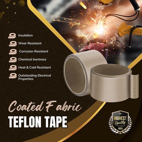 شريط تيفلون عالي الحرارة من Flexzion - 20 مم × 10 م (0.8 بوصة × 32.8 قدم) شريط PTFE من نسيج الألياف الزجاجية تيفلون المدعوم بمادة لاصقة لسداد الفراغ، وسداد النبضات، وتغليف المواد الغذائية، وختم الحرارة والاستخدام الصناعي in Saudi Arabia