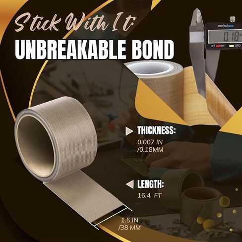 شريط تيفلون عالي الحرارة من Flexzion - 20 مم × 10 م (0.8 بوصة × 32.8 قدم) شريط PTFE من نسيج الألياف الزجاجية تيفلون المدعوم بمادة لاصقة لسداد الفراغ، وسداد النبضات، وتغليف المواد الغذائية، وختم الحرارة والاستخدام الصناعي in Saudi Arabia