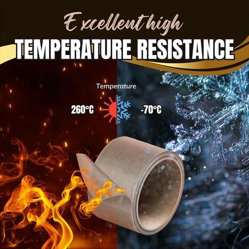 شريط تيفلون عالي الحرارة من Flexzion - 20 مم × 10 م (0.8 بوصة × 32.8 قدم) شريط PTFE من نسيج الألياف الزجاجية تيفلون المدعوم بمادة لاصقة لسداد الفراغ، وسداد النبضات، وتغليف المواد الغذائية، وختم الحرارة والاستخدام الصناعي in Saudi Arabia