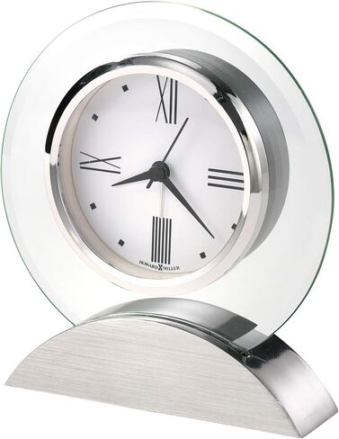 Howard Miller Brayden Alarm Tabletop Clock - ساعة مكتب حديثة من الزجاج التناظري مع حركة الكوارتز ، وتشغل البطارية ، قاعدة الألومنيوم ، الانتهاء من الفضة ، المنبه لغرفة النوم ، المكتب ، الرف ، وديكور غرفة المعيشة in Saudi Arabia