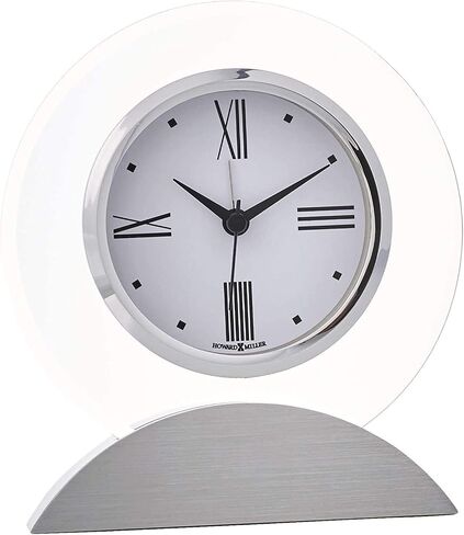 Howard Miller Brayden Alarm Tabletop Clock - ساعة مكتب حديثة من الزجاج التناظري مع حركة الكوارتز ، وتشغل البطارية ، قاعدة الألومنيوم ، الانتهاء من الفضة ، المنبه لغرفة النوم ، المكتب ، الرف ، وديكور غرفة المعيشة in Saudi Arabia