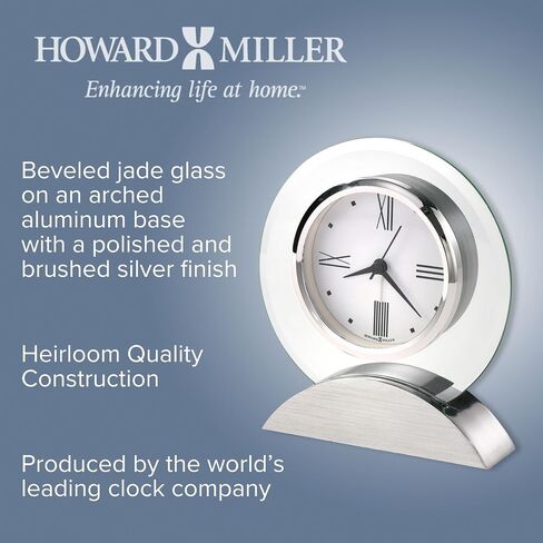 Howard Miller Brayden Alarm Tabletop Clock - ساعة مكتب حديثة من الزجاج التناظري مع حركة الكوارتز ، وتشغل البطارية ، قاعدة الألومنيوم ، الانتهاء من الفضة ، المنبه لغرفة النوم ، المكتب ، الرف ، وديكور غرفة المعيشة in Saudi Arabia
