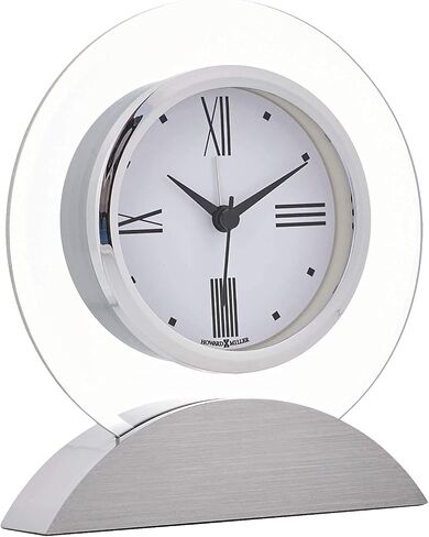 Howard Miller Brayden Alarm Tabletop Clock - ساعة مكتب حديثة من الزجاج التناظري مع حركة الكوارتز ، وتشغل البطارية ، قاعدة الألومنيوم ، الانتهاء من الفضة ، المنبه لغرفة النوم ، المكتب ، الرف ، وديكور غرفة المعيشة in Saudi Arabia