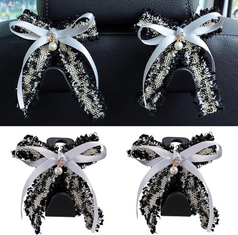 Amooca Car Seat مسند رأس خطاف لطيف Bowknot مركبة شماعات تخزين السيارة منظم لحقيبة اليد محفظة معطف كيس البقالة الوردي الأبيض in Kuwait