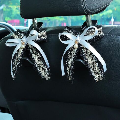 Amooca Car Seat مسند رأس خطاف لطيف Bowknot مركبة شماعات تخزين السيارة منظم لحقيبة اليد محفظة معطف كيس البقالة الوردي الأبيض in Kuwait