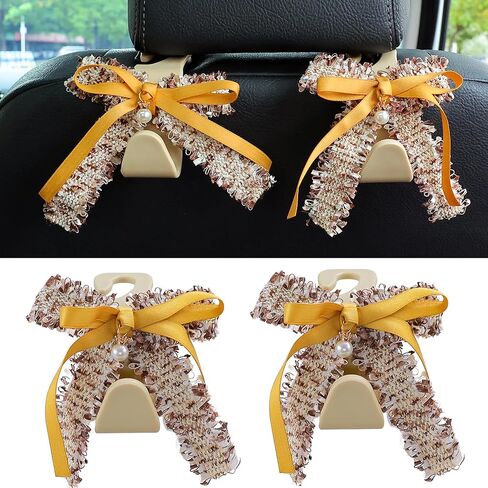 Amooca Car Seat Headrest Hook Cute Bowknot Vehicle Hanger Car Storage Organizer for Handbag Purse Coat Grocery Bag Pink White in Kuwait