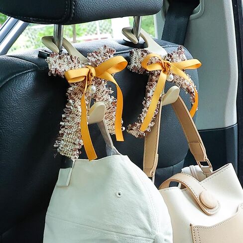 Amooca Car Seat Headrest Hook Cute Bowknot Vehicle Hanger Car Storage Organizer for Handbag Purse Coat Grocery Bag Pink White in Kuwait
