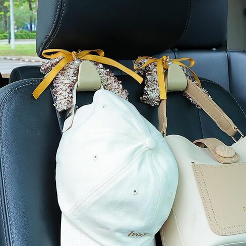 Amooca Car Seat Headrest Hook Cute Bowknot Vehicle Hanger Car Storage Organizer for Handbag Purse Coat Grocery Bag Pink White in Kuwait