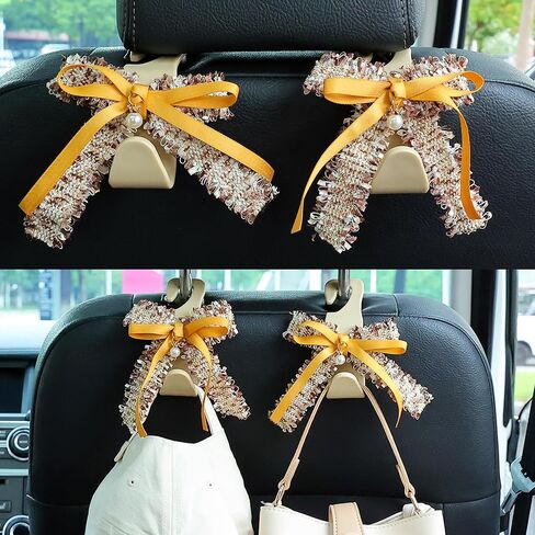 Amooca Car Seat Headrest Hook Cute Bowknot Vehicle Hanger Car Storage Organizer for Handbag Purse Coat Grocery Bag Pink White in Kuwait