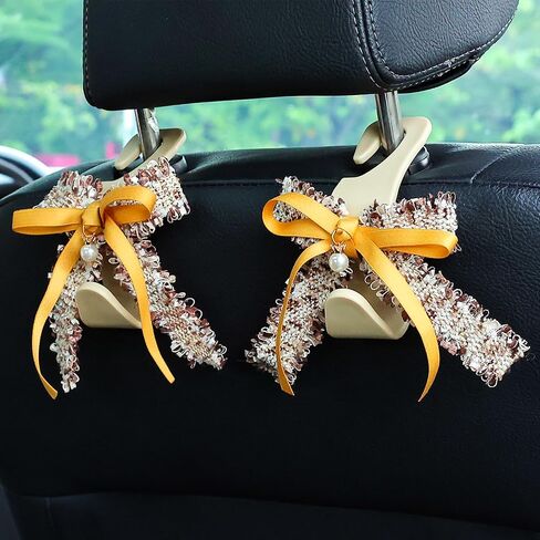 Amooca Car Seat Headrest Hook Cute Bowknot Vehicle Hanger Car Storage Organizer for Handbag Purse Coat Grocery Bag Pink White in Kuwait