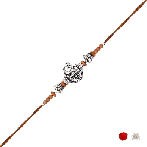 أنا جودوال يتوهم Om & Trishul Design Rakhi مع بطاقة Rakshabandhan لإخوانه/Brother/Bhai (R374BR) in Saudi Arabia