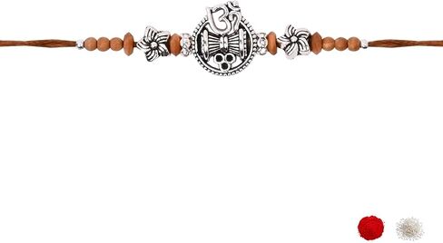 أنا جودوال يتوهم Om & Trishul Design Rakhi مع بطاقة Rakshabandhan لإخوانه/Brother/Bhai (R374BR) in Saudi Arabia