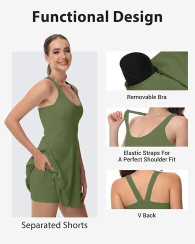 Tanou Athletic Dress for Women with Built in Shorts & Bra Tennis Dress Backless Outfit Golf Dresses with Pockets Navy Blue in Saudi Arabia