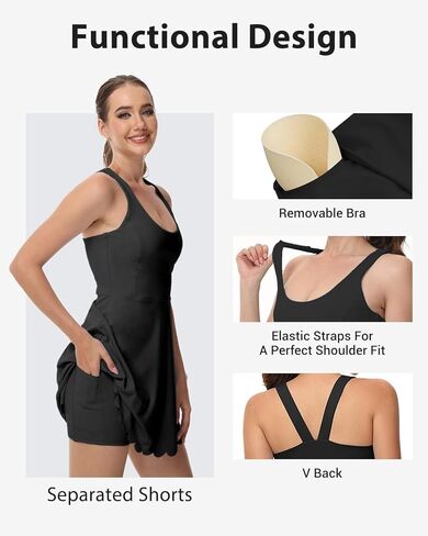 Tanou Athletic Dress for Women with Built in Shorts & Bra Tennis Dress Backless Outfit Golf Dresses with Pockets Navy Blue in Kuwait