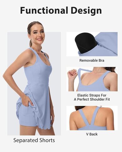 Tanou Athletic Dress for Women with Built in Shorts & Bra Tennis Dress Backless Outfit Golf Dresses with Pockets Navy Blue in Saudi Arabia