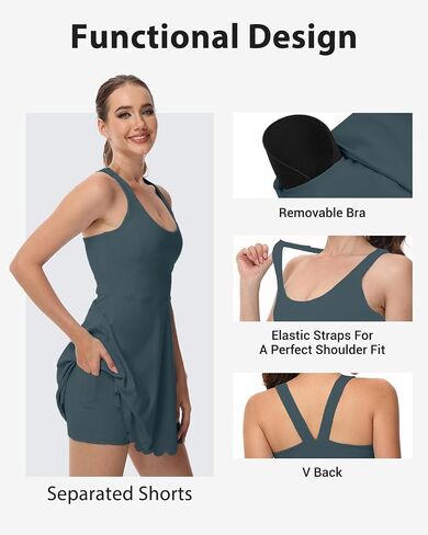 Tanou Athletic Dress for Women with Built in Shorts & Bra Tennis Dress Backless Outfit Golf Dresses with Pockets Navy Blue in Saudi Arabia