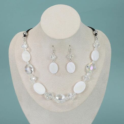 Multi Color Beaded Statement Necklace and Earrings for women Shiny Crystal Stone Beads Choker in Saudi Arabia