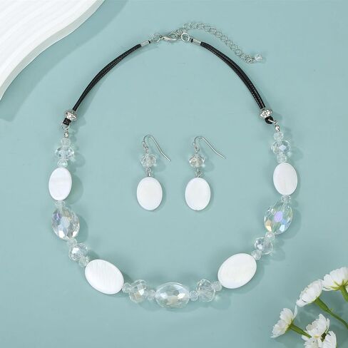 Multi Color Beaded Statement Necklace and Earrings for women Shiny Crystal Stone Beads Choker in Saudi Arabia