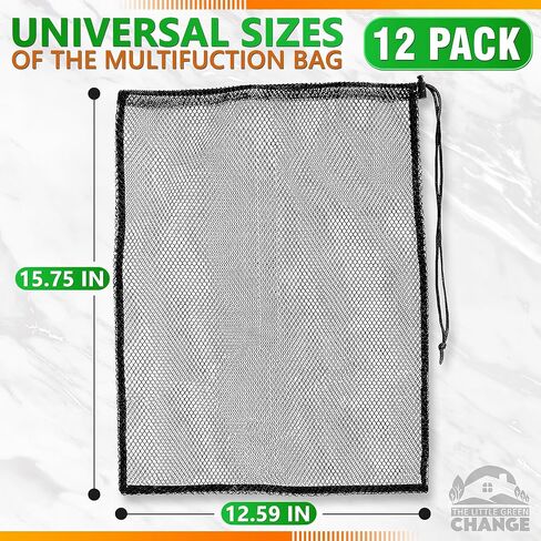 12pcs شبكة غسيل مكافآت للأكياس - 13x15.5 بوصة أسود الرباط حقيبة الغسيل قابلة للغسل شبكة شبكة الاشياء كيس شبكة النايلون - حقيبة المعدات الرياضية أكياس القماش أكياس الرباط على الظهر شبك صغير in Kuwait