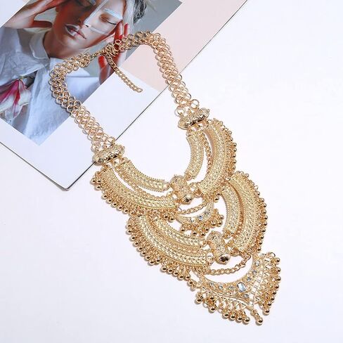 YAZILIND Clavicle Chunky Bib Necklace Layered Tassels Rhinestone Exaggerated Vintage Ethnic Long Engraved Bohemian Statement in Saudi Arabia