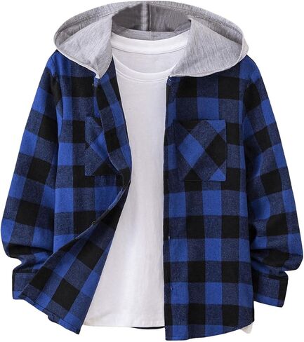 WDIRARA Boy's Plaid Long Sleeve Hooded Shirts Button Down Shirt Lightweight Casual Top in Saudi Arabia