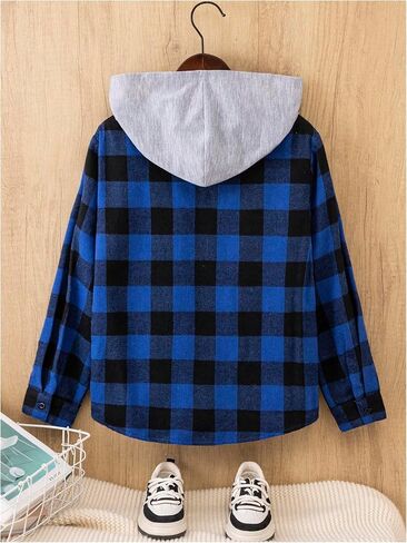 WDIRARA Boy's Plaid Long Sleeve Hooded Shirts Button Down Shirt Lightweight Casual Top in Saudi Arabia