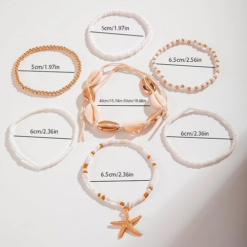 Bohemian 7 PCS Colorful Beaded Seashell Starfish Bracelet Set Beach Jewelry for Women Summer Beach Bracelets Adjustable Healing Bracelet Jewelry Accessories in Saudi Arabia