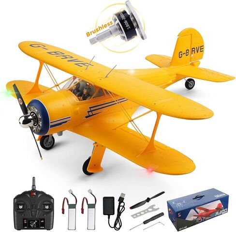 CKYSCHN WLtoys A300 4-Ch RC Plane, Beechcraft D-17 RC Airplanes with Lights, 6G/3D Brushless RC Planes with 2 Batteries, 2.4G Remote Control RC Airplanes Gifts for Adults (Red) in Kuwait