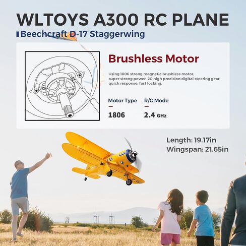 CKYSCHN WLtoys A300 4-Ch RC Plane, Beechcraft D-17 RC Airplanes with Lights, 6G/3D Brushless RC Planes with 2 Batteries, 2.4G Remote Control RC Airplanes Gifts for Adults (Red) in Kuwait