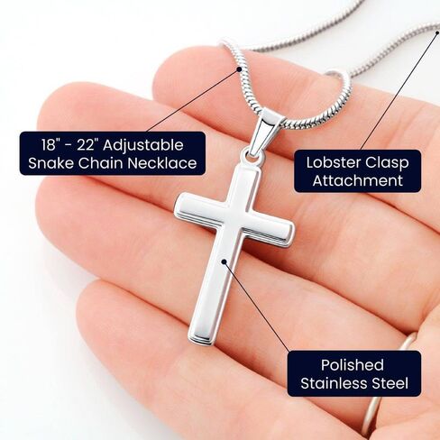 To My Bonus Son Necklace, Stepson Gift, Personalized Cross Necklace, From Stepmom And Stepdad - Two Toned Box, Thankful in Saudi Arabia