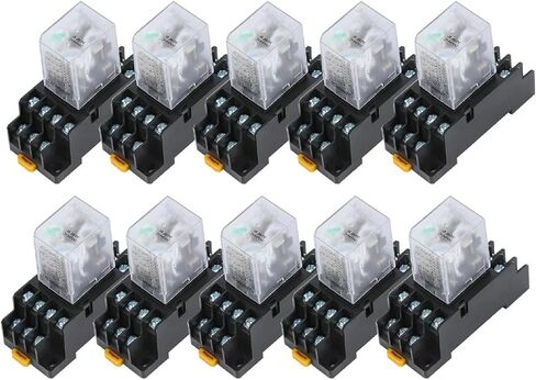 10pcs my4nj HH54PL AC/DC Relay 4NO 4NC 12V-380V مؤشر LED 14 دبوس DIN Rail مع مقبس in Saudi Arabia