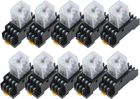 10pcs my4nj HH54PL AC/DC Relay 4NO 4NC 12V-380V مؤشر LED 14 دبوس DIN Rail مع مقبس in Kuwait
