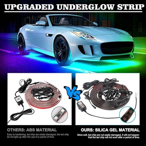 8PCS Car Underglow Light Bar Kit - Wireless App & Remote Control Dreamcolor Chasing Lights, Aluminum Exterior Underbody Multicolor Soundsync Neon Light Strip for Car Truck RV in Kuwait