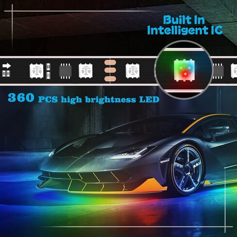 8PCS Car Underglow Light Bar Kit - Wireless App & Remote Control Dreamcolor Chasing Lights, Aluminum Exterior Underbody Multicolor Soundsync Neon Light Strip for Car Truck RV in Kuwait