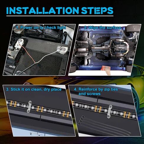 8PCS Car Underglow Light Bar Kit - Wireless App & Remote Control Dreamcolor Chasing Lights, Aluminum Exterior Underbody Multicolor Soundsync Neon Light Strip for Car Truck RV in Kuwait
