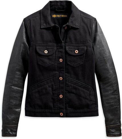 Harley-Davidson Women's Logo Leather Sleeve Denim Jacket - 98411-20VW in Saudi Arabia