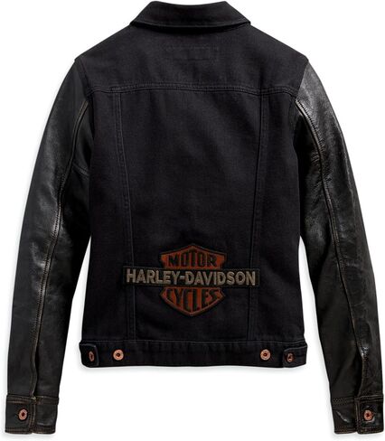 Harley-Davidson Women's Logo Leather Sleeve Denim Jacket - 98411-20VW in Saudi Arabia