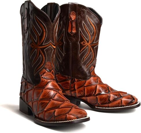 Joe Boots 708 Exotic Pirarucu Leather Print Men Mens Square Square Toe Cowboy/Rodeo Boots Leather Extole in Kuwait
