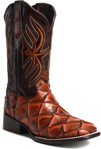 Joe Boots 708 Exotic Pirarucu Leather Print Men Mens Square Square Toe Cowboy/Rodeo Boots Leather Extole in Kuwait