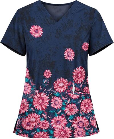 Scrub Tops for Women Short Sleeve Working Uniform with Pocket in Saudi Arabia