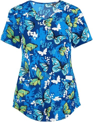 Scrub Tops for Women Short Sleeve Working Uniform with Pocket in Saudi Arabia