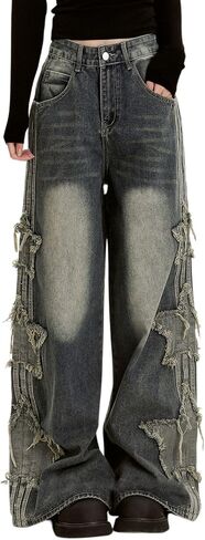 Baggy Jeans for Woman Girls Star Patchwork High Waist Cute Jean Streetwear Loose Pants Grunge Emo Clothing in Saudi Arabia