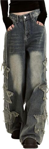 Baggy Jeans for Woman Girls Star Patchwork High Waist Cute Jean Streetwear Loose Pants Grunge Emo Clothing in Saudi Arabia