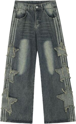 Baggy Jeans for Woman Girls Star Patchwork High Waist Cute Jean Streetwear Loose Pants Grunge Emo Clothing in Saudi Arabia