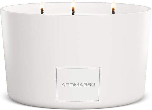 Aroma360 - Iris 9oz Candle - Luxury Scented Candles with Essential Oils - Notes of Cassis, Cool Blackcurrant and Bulgarian Rose - Aromatherapy - Soy Candles - 50hr Burn (White) in Saudi Arabia